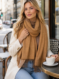 GEOMETRIC GOLDEN BEIGE LIGHTWEIGHT PASHMINA SHAWL SCARF - A-SHU.CO.UK