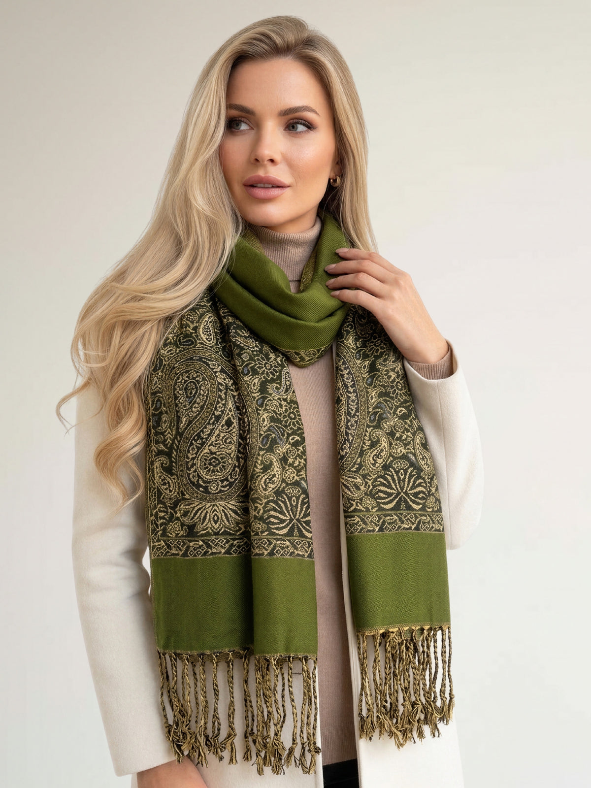 LARGE PLAIN GREEN REVERSIBLE MULTI COLOUR PAISLEY PRINT PASHMINA SHAWL SCARF WRAP - A-SHU.CO.UK