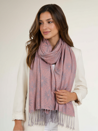 LARGE ROSE GOLD FLORAL DAISY PRINT GEOMETRIC REVERSIBLE PASHMINA SHAWL SCARF