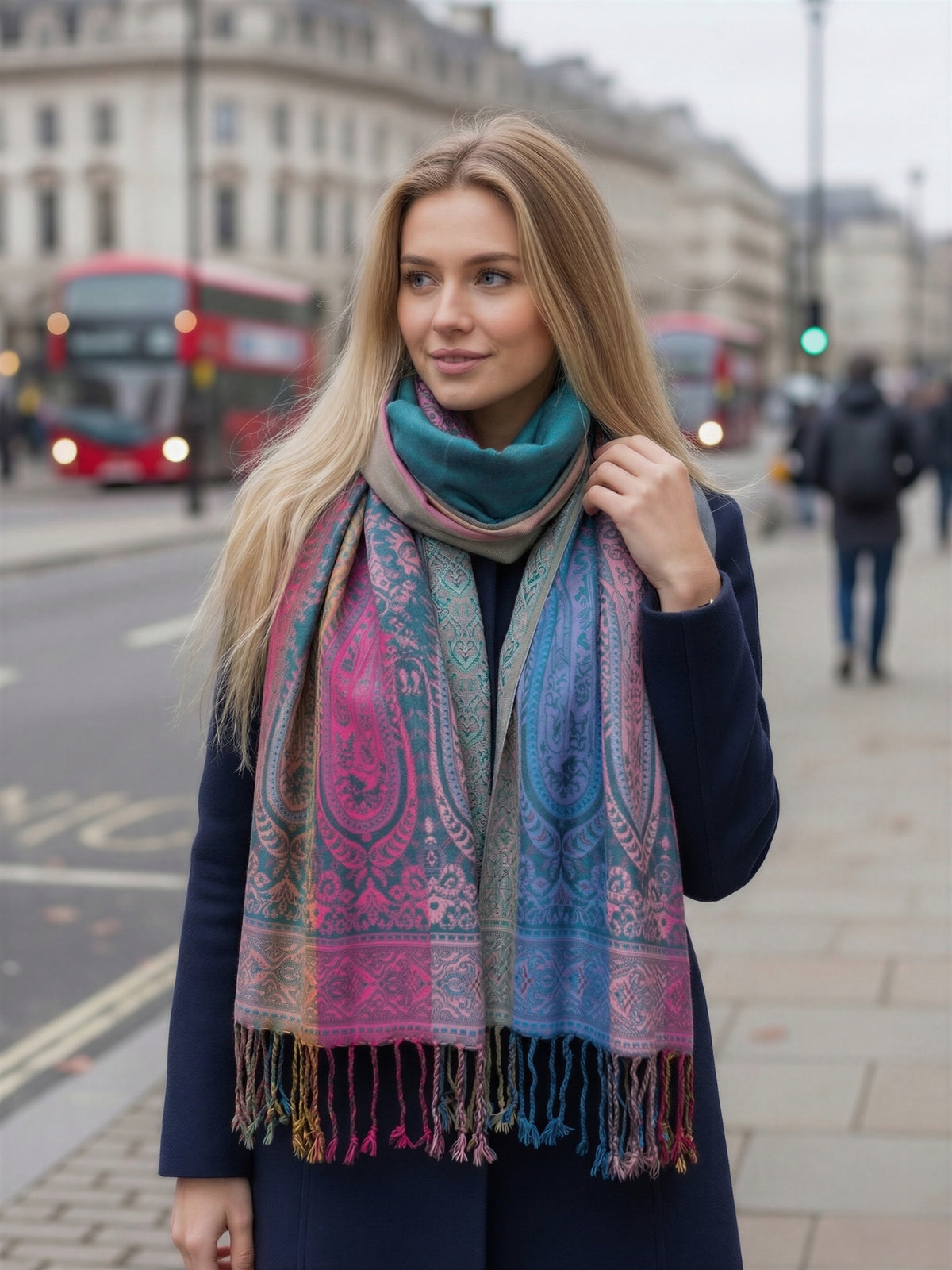 LARGE TEAL RAINBOW MULTI COLOUR PAISLEY PRINT PASHMINA SHAWL SCARF - A-SHU.CO.UK