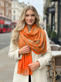 LARGE ORANGE PAISLEY CASHMERE COTTON BLEND WINTER SHAWL BLANKET SCARF