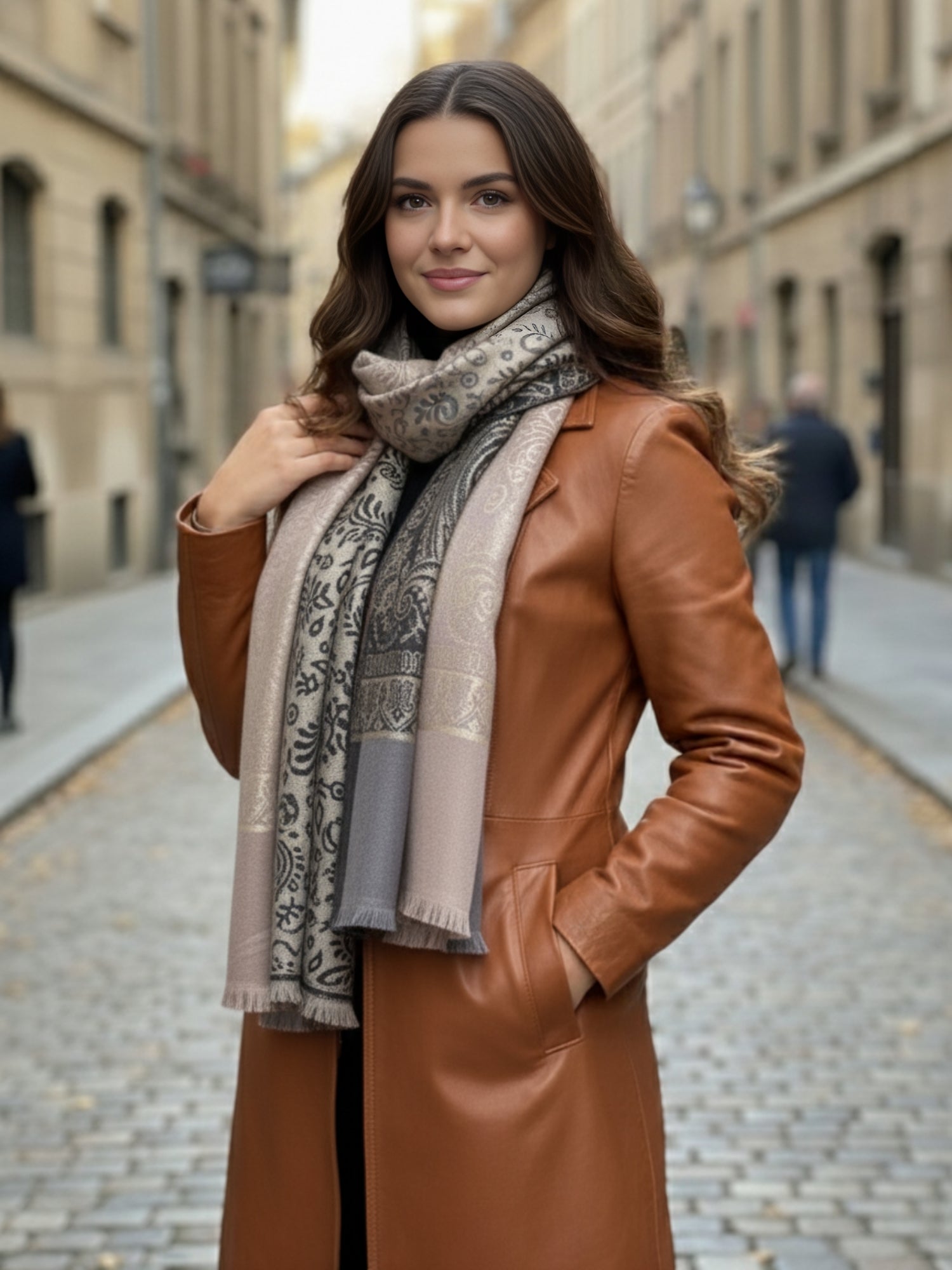 LARGE REVERSIBLE PAISLEY PRINT PASHMINA SHAWL SCARF WRAP - SILVER