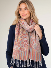 LARGE CREAM MULTI COLOUR PAISLEY PASHMINA SHAWL SCARF WRAP - A-SHU.CO.UK