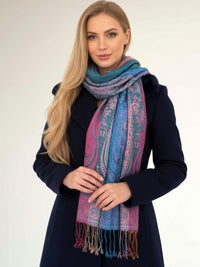 LARGE TEAL RAINBOW MULTI COLOUR PAISLEY PRINT PASHMINA SHAWL SCARF - A-SHU.CO.UK