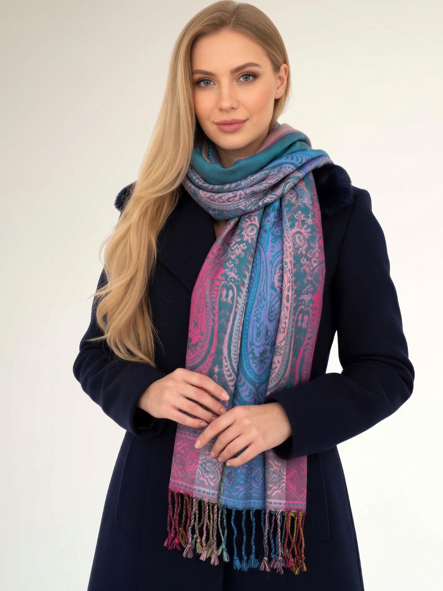 LARGE TEAL RAINBOW MULTI COLOUR PAISLEY PRINT PASHMINA SHAWL SCARF - A-SHU.CO.UK
