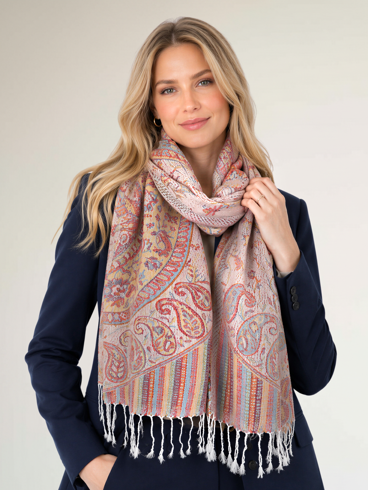LARGE CREAM MULTI COLOUR PAISLEY PASHMINA SHAWL SCARF WRAP - A-SHU.CO.UK