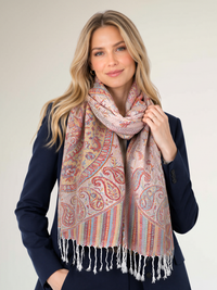 LARGE CREAM MULTI COLOUR PAISLEY PASHMINA SHAWL SCARF WRAP - A-SHU.CO.UK
