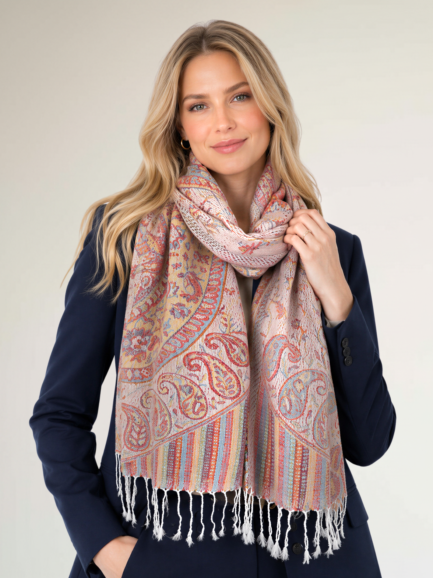 LARGE CREAM MULTI COLOUR PAISLEY PASHMINA SHAWL SCARF WRAP - A-SHU.CO.UK