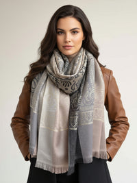 LARGE REVERSIBLE PAISLEY PRINT PASHMINA SHAWL SCARF WRAP - SILVER