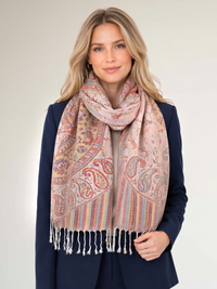 LARGE CREAM MULTI COLOUR PAISLEY PASHMINA SHAWL SCARF WRAP - A-SHU.CO.UK
