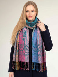 LARGE TEAL RAINBOW MULTI COLOUR PAISLEY PRINT PASHMINA SHAWL SCARF - A-SHU.CO.UK
