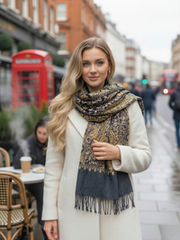 LARGE GREY PAISLEY CASHMERE COTTON BLEND WINTER SHAWL BLANKET SCARF