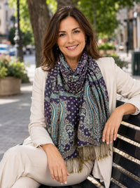 LARGE PURPLE REVERSIBLE MULTI COLOUR PAISLEY PRINT PASHMINA SHAWL SCARF WRAP - A-SHU.CO.UK