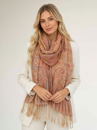 LARGE BEIGE MULTI COLOUR PAISLEY PASHMINA SHAWL SCARF WRAP - A-SHU.CO.UK