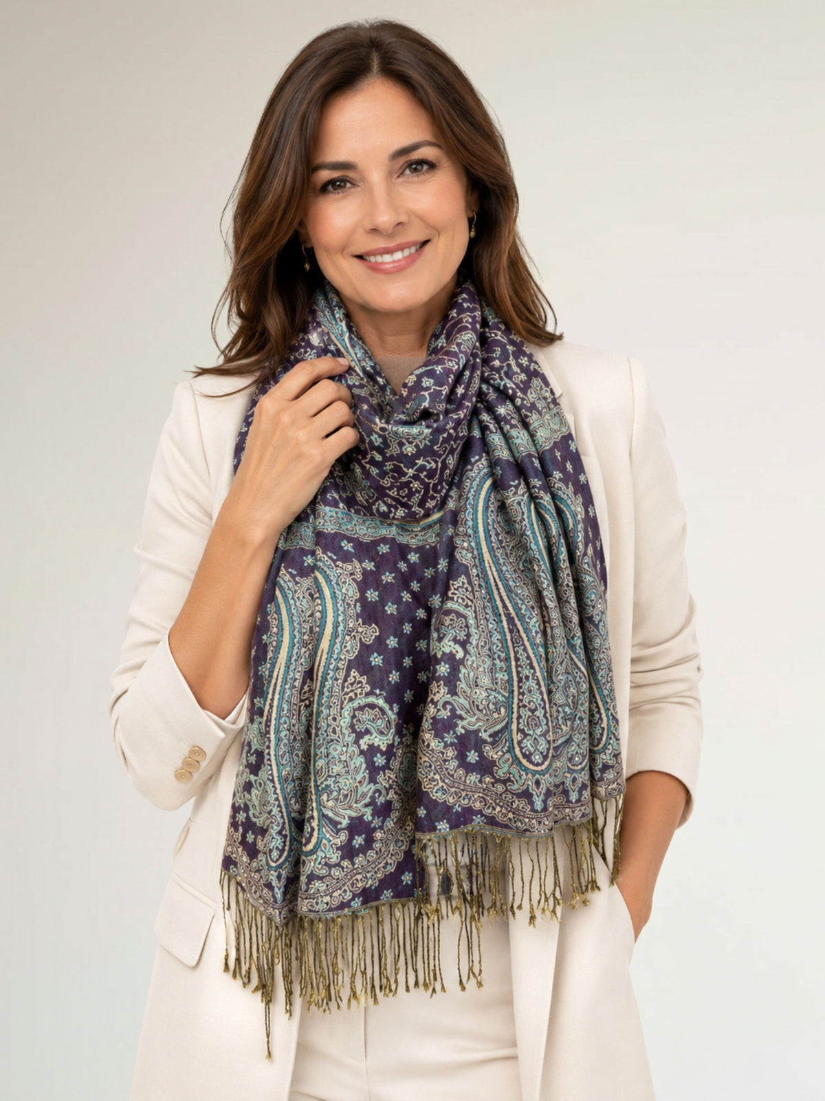 LARGE PURPLE REVERSIBLE MULTI COLOUR PAISLEY PRINT PASHMINA SHAWL SCARF WRAP - A-SHU.CO.UK