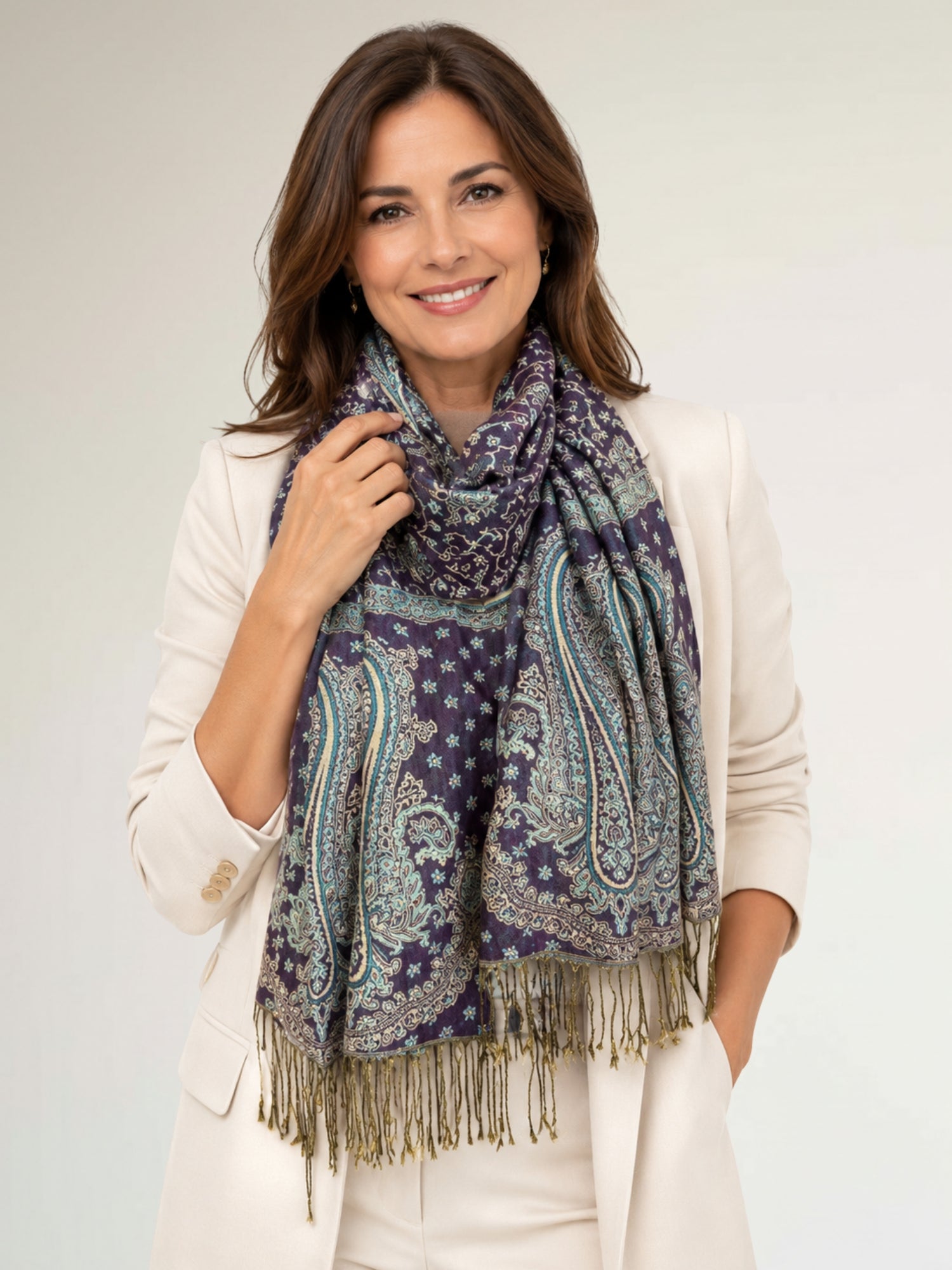 LARGE PURPLE REVERSIBLE MULTI COLOUR PAISLEY PRINT PASHMINA SHAWL SCARF WRAP - A-SHU.CO.UK