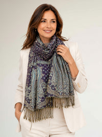 LARGE PURPLE REVERSIBLE MULTI COLOUR PAISLEY PRINT PASHMINA SHAWL SCARF WRAP - A-SHU.CO.UK