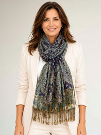 LARGE PURPLE REVERSIBLE MULTI COLOUR PAISLEY PRINT PASHMINA SHAWL SCARF WRAP - A-SHU.CO.UK