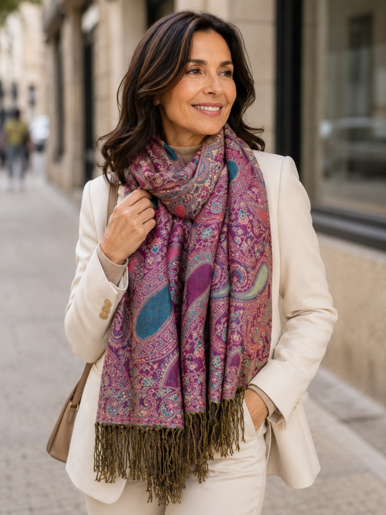 LARGE FUSCHIA PINK MULTI COLOUR PAISLEY PRINT PASHMINA SHAWL SCARF - A-SHU.CO.UK