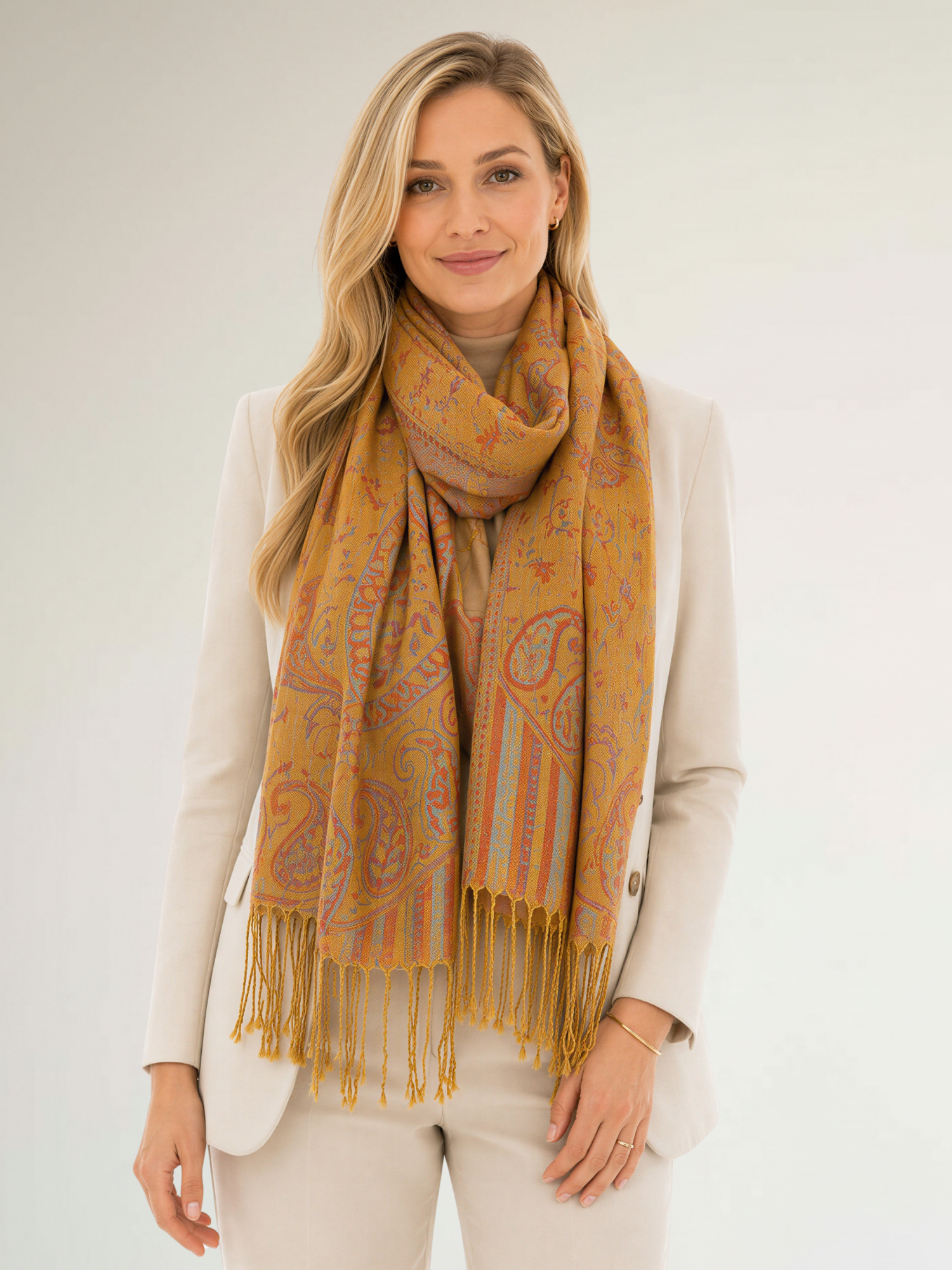 LARGE YELLOW MULTI COLOUR PAISLEY PASHMINA SHAWL SCARF WRAP - A-SHU.CO.UK