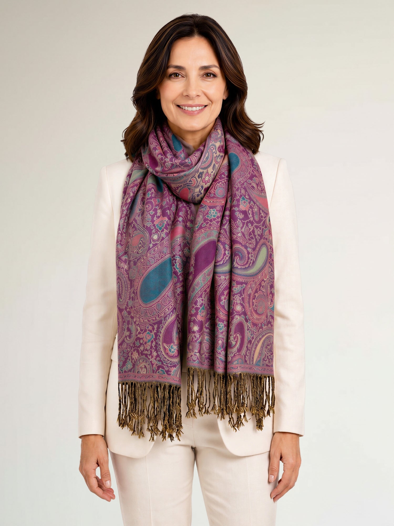 LARGE FUSCHIA PINK MULTI COLOUR PAISLEY PRINT PASHMINA SHAWL SCARF - A-SHU.CO.UK