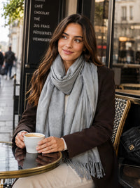 SILVER GREY PAISLEY PRINT REVERSIBLE PASHMINA SHAWL SCARF - A-SHU.CO.UK