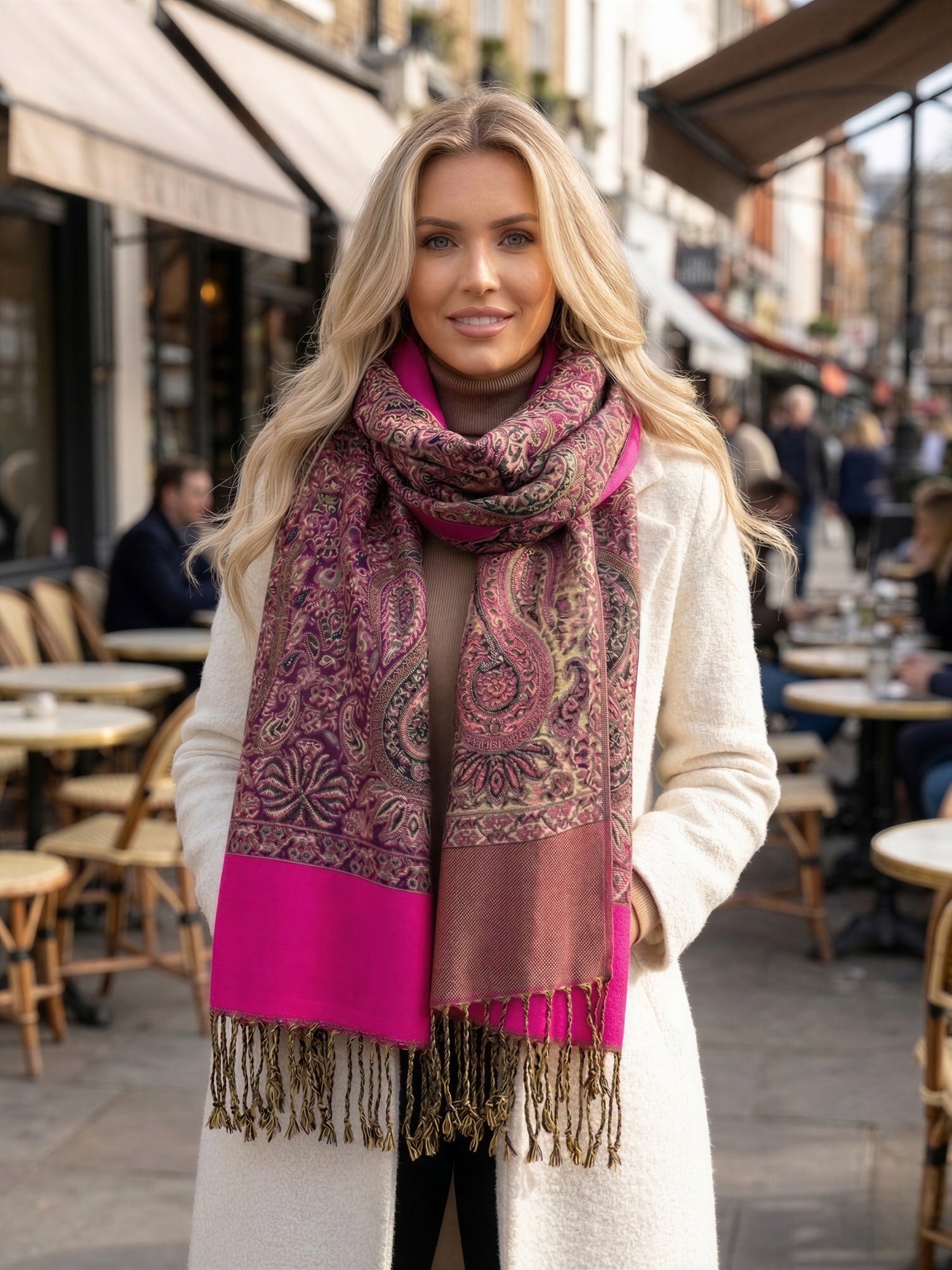 LARGE PLAIN FUCHSIA PINK REVERSIBLE MULTI COLOUR PAISLEY PRINT PASHMINA SHAWL SCARF WRAP - A-SHU.CO.UK