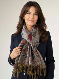 LARGE TEAL MULTI COLOUR PAISLEY PRINT PASHMINA SHAWL SCARF - A-SHU.CO.UK