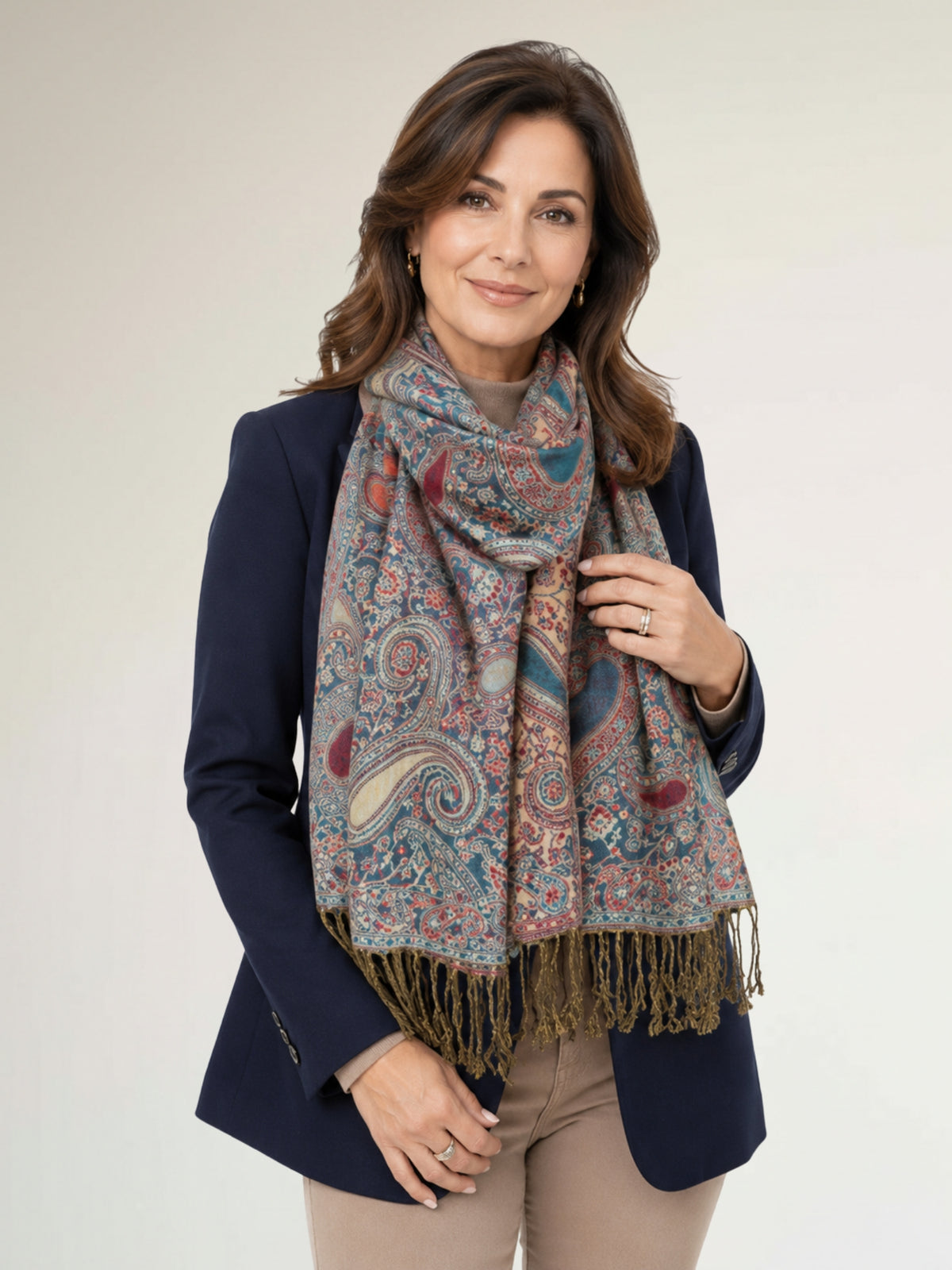 LARGE TEAL MULTI COLOUR PAISLEY PRINT PASHMINA SHAWL SCARF - A-SHU.CO.UK