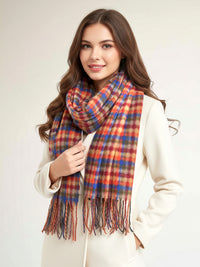 LONG RUST ORANGE WOOL BLEND CHECKED TARTAN SCARF