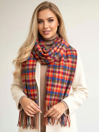 LONG RUST ORANGE WOOL BLEND CHECKED TARTAN SCARF
