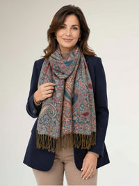 LARGE TEAL MULTI COLOUR PAISLEY PRINT PASHMINA SHAWL SCARF - A-SHU.CO.UK