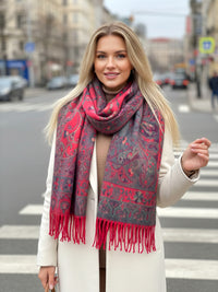 LARGE REVERSIBLE RED GREEN PAISLEY WINTER SHAWL BLANKET SCARF