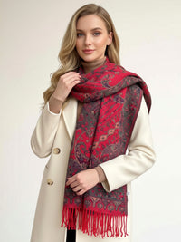 LARGE REVERSIBLE RED GREEN PAISLEY WINTER SHAWL BLANKET SCARF