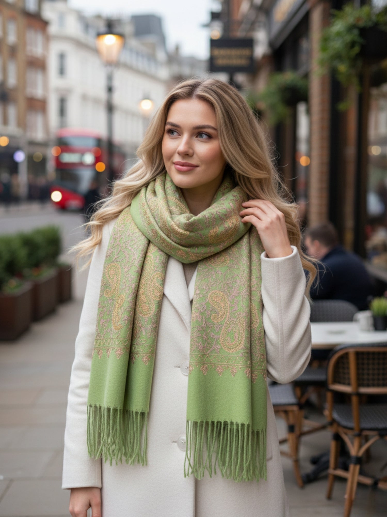 LARGE GREEN PAISLEY CASHMERE COTTON BLEND WINTER SHAWL BLANKET SCARF