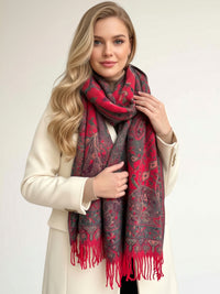 LARGE REVERSIBLE RED GREEN PAISLEY WINTER SHAWL BLANKET SCARF
