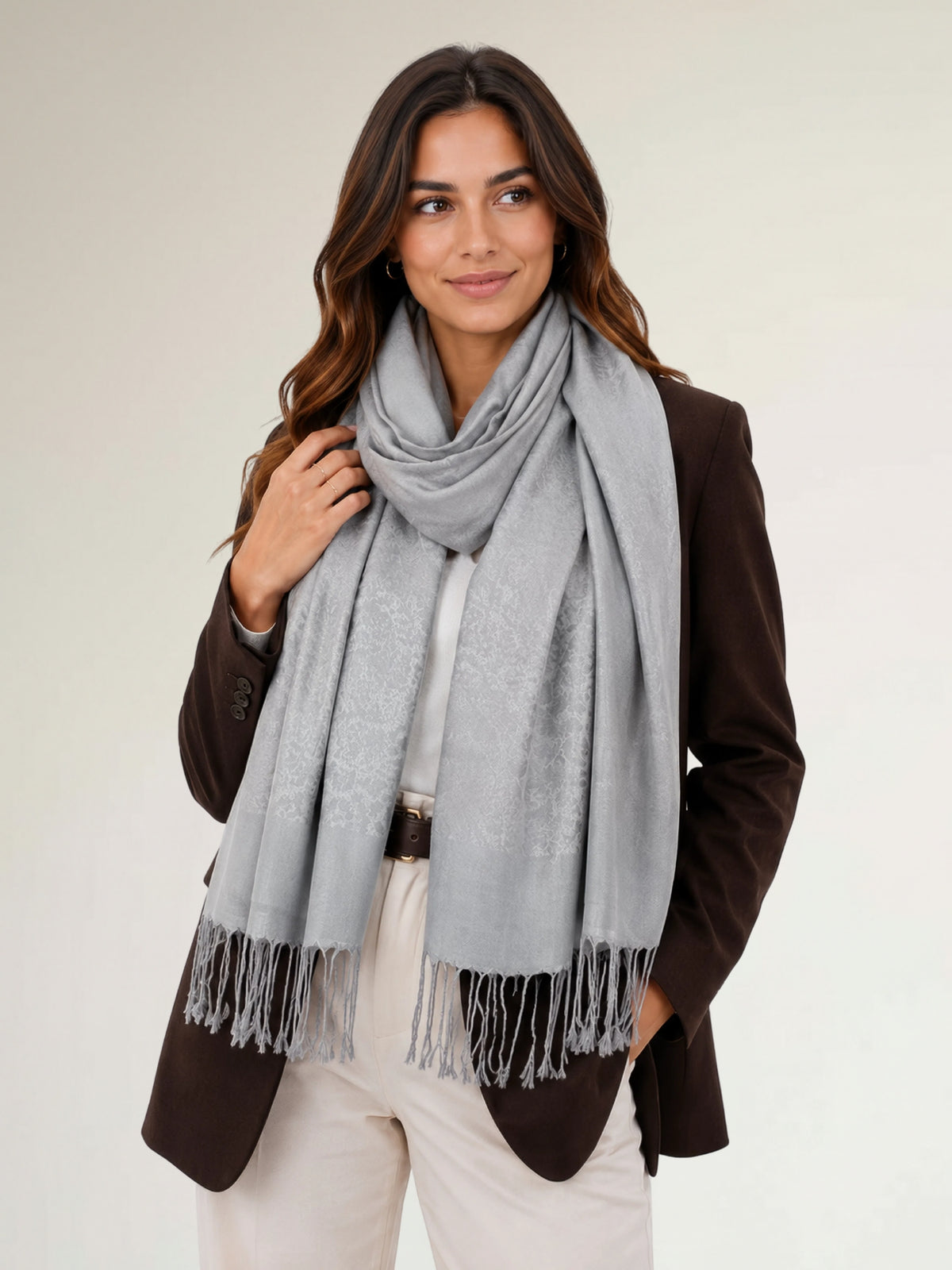 SILVER GREY PAISLEY PRINT REVERSIBLE PASHMINA SHAWL SCARF - A-SHU.CO.UK