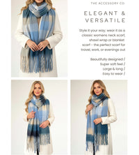 BABY BLUE CHECKED WOOL RAINBOW BLANKET SCARF OVERSIZED WINTER SHAWL WRAP