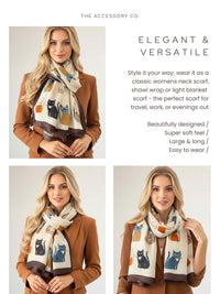 BEIGE COTTON BLEND CAT PRINT LIGHTWEIGHT SCARF