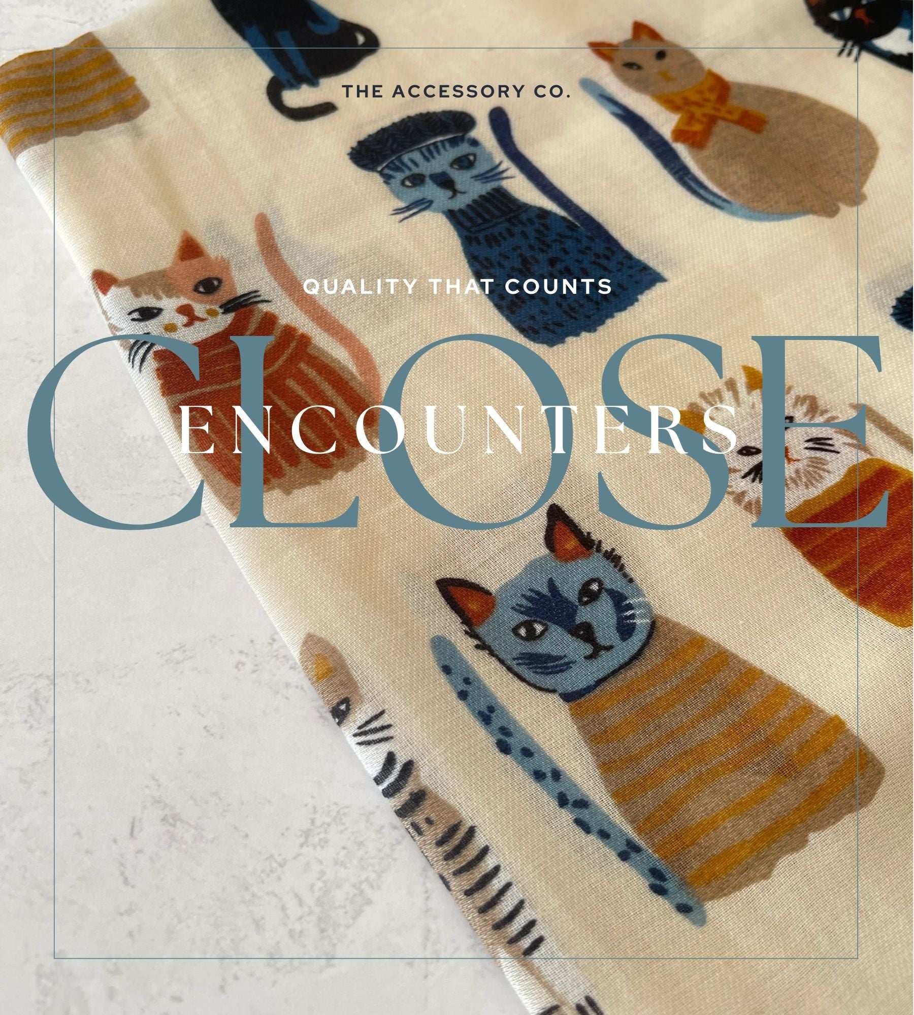 BEIGE COTTON BLEND CAT PRINT LIGHTWEIGHT SCARF