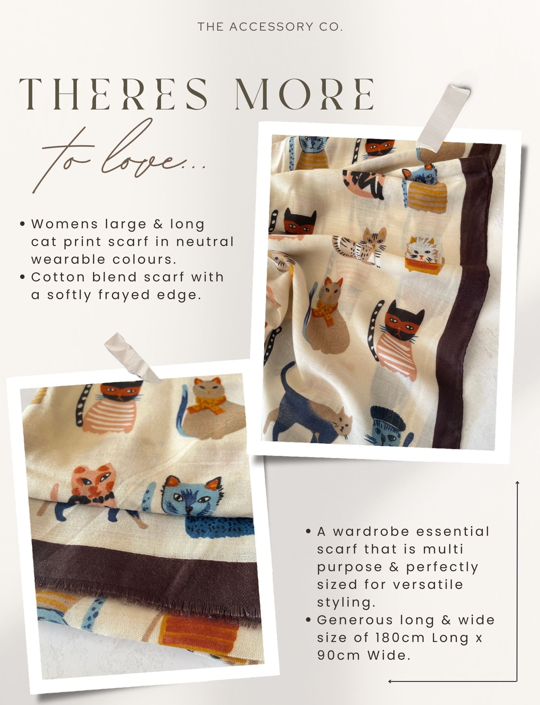 BEIGE COTTON BLEND CAT PRINT LIGHTWEIGHT SCARF