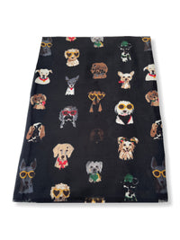 BLACK COTTON BLEND DOG PRINT LIGHTWEIGHT SCARF