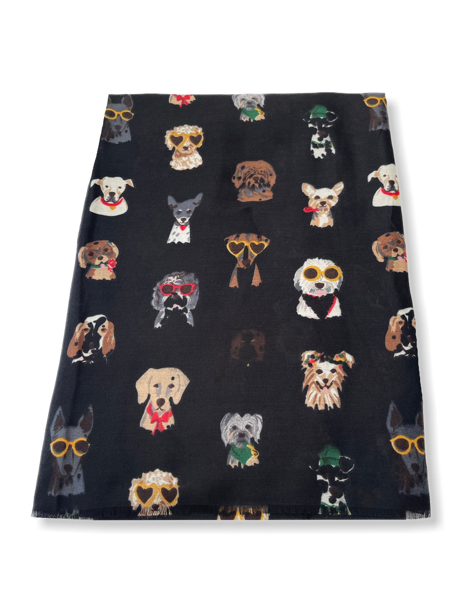 BLACK COTTON BLEND DOG PRINT LIGHTWEIGHT SCARF