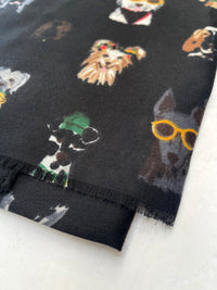 BLACK COTTON BLEND DOG PRINT LIGHTWEIGHT SCARF