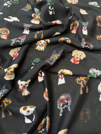 BLACK COTTON BLEND DOG PRINT LIGHTWEIGHT SCARF