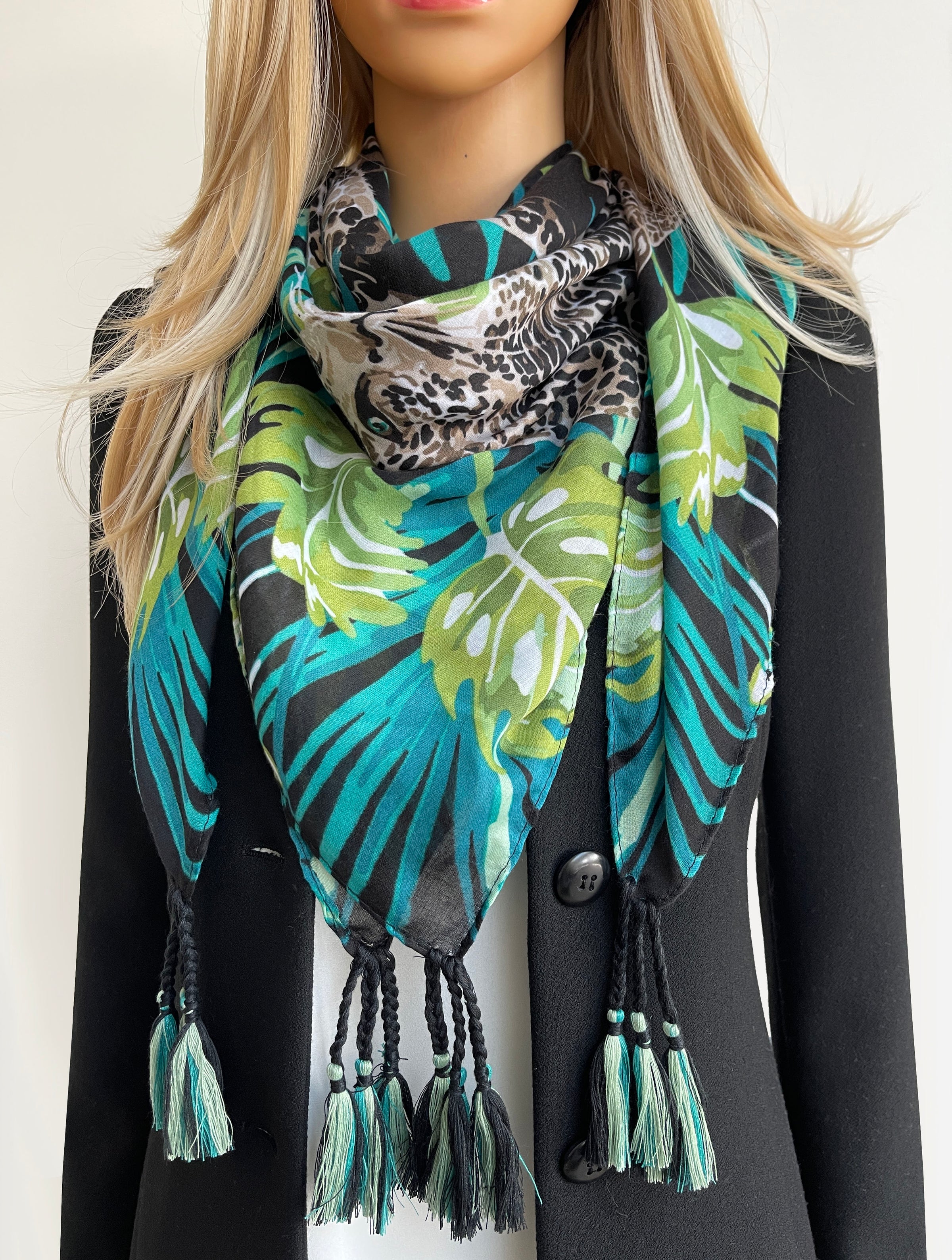 Black Leopard Print Scarf