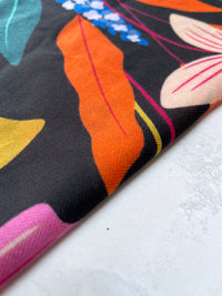 BLACK ROSE FLORAL PRINT SQUARE TASSEL SCARF