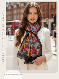 BLACK ANIMATED LIGHTWEIGHT RAINBOW CAT SCARF - A-SHU.CO.UK