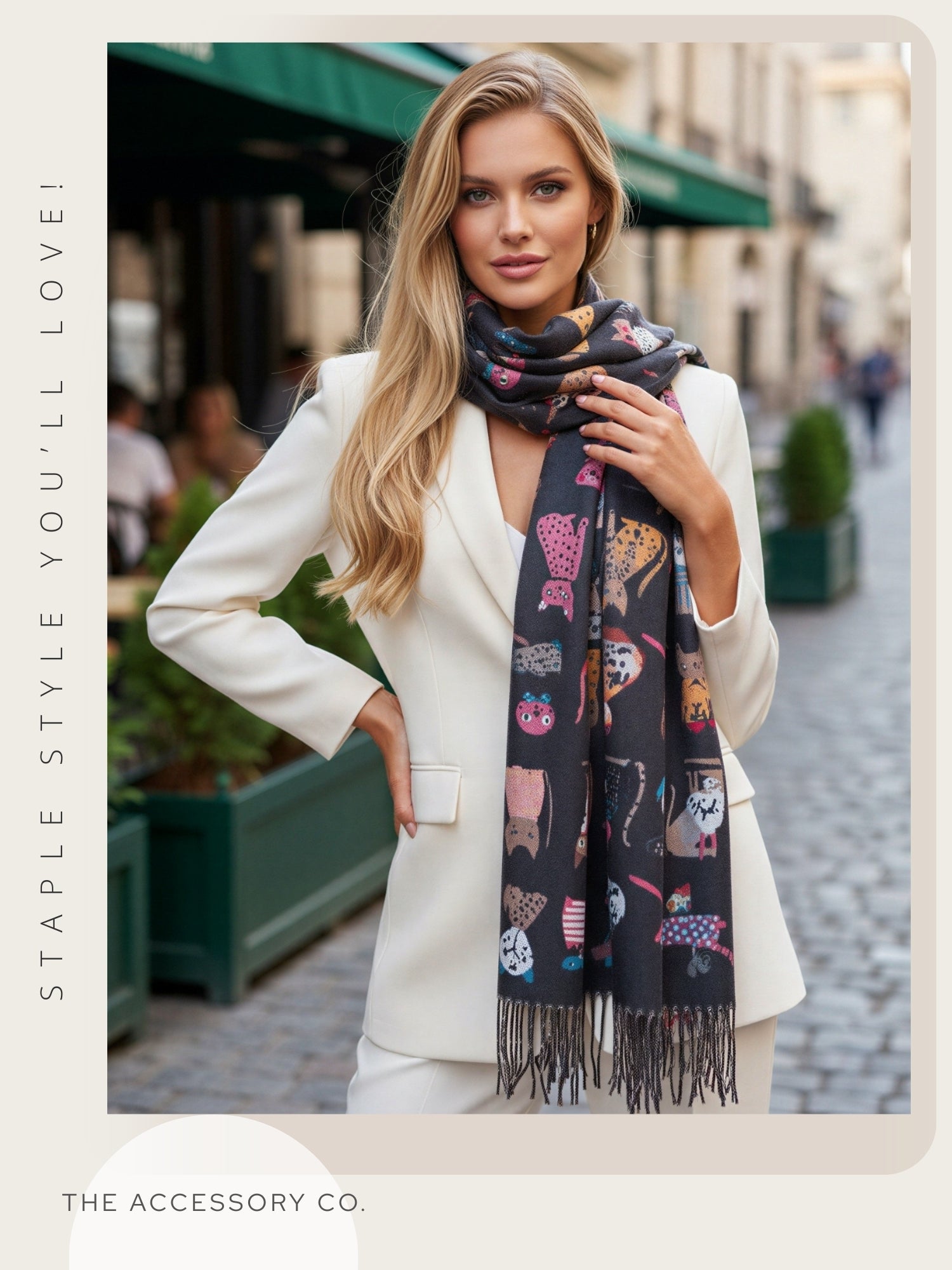 BLACK CAT PRINT LONG LIGHTWEIGHT SCARF