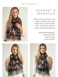 BLACK CAT PRINT LONG LIGHTWEIGHT SCARF